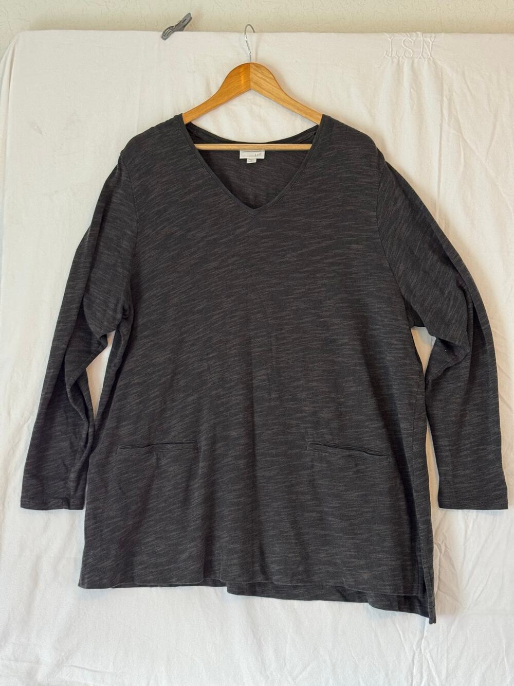 J. Jill Women’s Tunic Heather Gray 100% Cotton 3X Pockets Long Sleeve